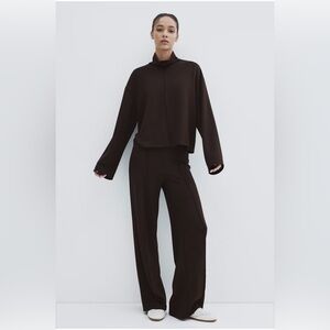 H&M‎ Lounge Jersey Women's Wide-Leg SET (Pants and Top) in Dark Brown NWT SZ XL